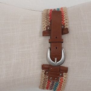 Jessica Simpson Belt Jute Hand Made Colors LEATHER  Silver Buckle Stretch Medium